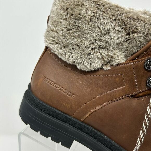 Cougar Brown Waterproof Leather Faux Fur Lace-Up Combat Boots Size 6.5-7** - Picture 2 of 15